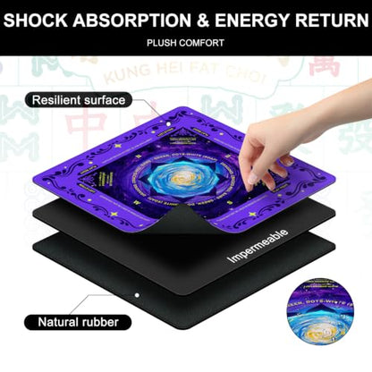 Mahjong Mat for Table with Rules, 31.5" x 31.5" Noise Reduction Non Slip Waterproof Mah Jong Table Mat with Carrying Bag, Suitable for Mahjong, Poker, Board Games, Dominoes, and Card Games - color: Blue Flowers