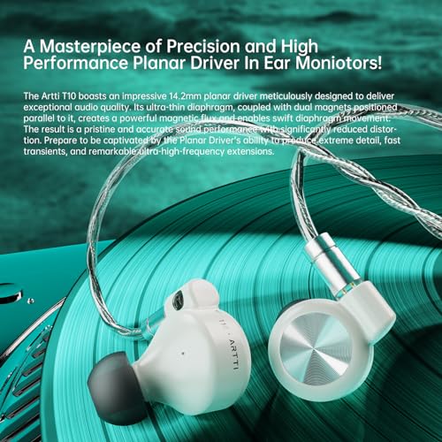 ARTTI T10 Wired Earbus, in-Ear Headphones, HiFi IEM Monitor Earphones, 14.2mm Dual Magnetic Circuit Planar Driver, Gaming Earphone for Musician Singer Audiophile (3.5mm Plug) - size: 3.5 mm Plug