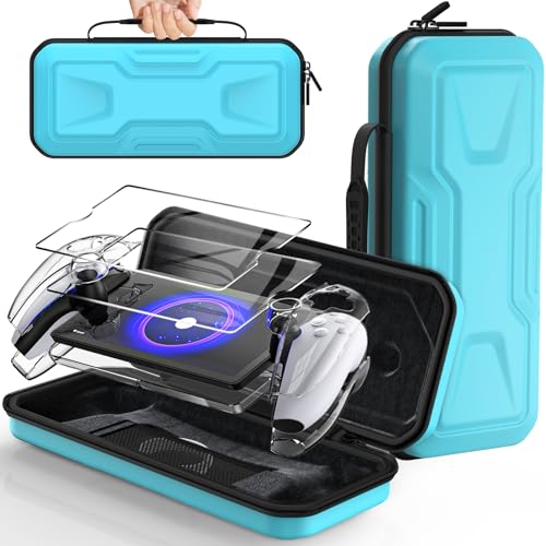 FYOUNG 3 in 1 Accessories Case Bundle for Playstation Portal | Carrying Case & Hard PC Cover with Screen Protector, Protective Case & Hard Shell Travel Handbag for PS5 Portal（Light Blue) - color: Light Blue