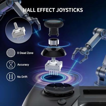 ASRVA Switch 2 Controller | Hall Effect Joystick, 9-Axis Gyro, Turbo, Dual Vibration, 4 Game Card Slots, 2 Replaceable D-pad Caps, Ergonomic Open-Top Replacement Wired Joypad for Nintendo Switch 2（Black） - color: Black