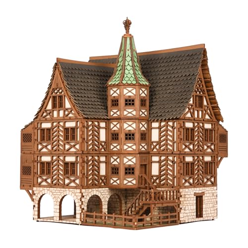 The Tavern - Medieval House (Crooked Elbow) DIY Wooden House Building Kit -715PCS; 12hrs Assembly time; Age Group 18+ - Realistic - color: High Medieval House