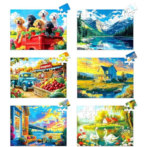 6 Pack 36 Piece Large Puzzles for Seniors Dementia Alzheimer's Puzzle Products Memory Activities for Elderly Adults Cognitive Easy Games Jigsaw Puzzle Gifts with Beautiful Scenic & Animal Art