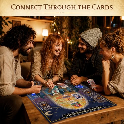 A Tarot-Guided Journey: Mystic Crossroads | 1-5 Players | Beginner Friendly | Cooperative storytelling card game | Groups or Solo| Meanings on Cards | Includes Deck, Cloth, Card Box, Mystic Dice