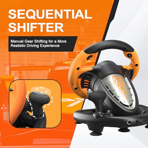PXN V3 Pro Gaming Steering Wheel with Pedals | Dual Motor Vibration Feedback, Beginner Sim Racing Wheel for PC, PS4, Xbox Series S, Xbox Series X, Xbox One and Switch - color: Orange