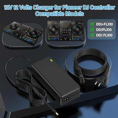 12V DJ Controller Charger Replacement Compatible with Pioneer DJ DDJ-FLX10 | Power Cord AC Adapter Fit for Pioneer DDJ 4-Channel 4 Channel DDJFLX10 FLX10 Performance DJ Controller Charging Plug Cable