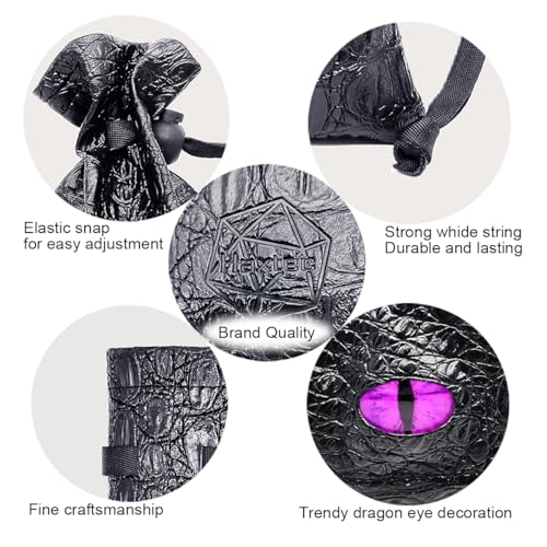 Haxtec Dragon Dice Bag PU Leather DND Dice Pouch with 3D Glass Dragon Eye, Small Drawstring Bag for Dungeons & Dragons, D&D Gamer Gifts for Dragon Lovers, Patent D893867