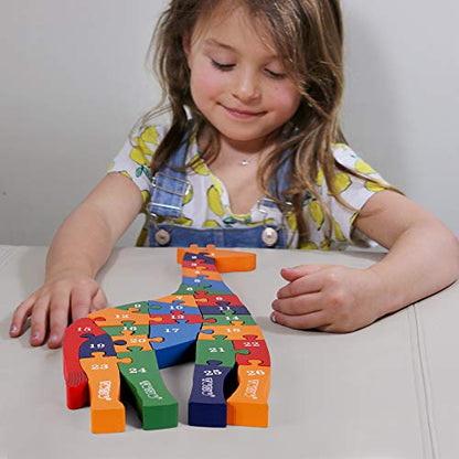 TOWO Wooden Alphabet & Number Puzzle, Giraffe Letter Blocks Toy | 2-in-1 wooden puzzle with ABC letters and numbers; 41 cm giraffe design for learning, sorting and preschool play, age 3+.