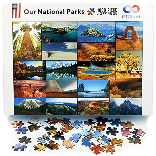 National Parks Puzzle 1000 Piece - Yellowstone, Zion, Acadia & More | USA national parks jigsaw featuring Arches, Crater Lake, Mount Rainier - great gift - style: Our National Parks 1000pc