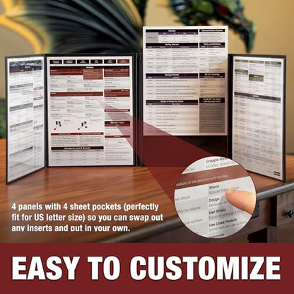 TIDYBOSS 4-Panel Customizable DM Screen with 50 Pieces Erasable Acrylic Initiative Trackers | Dungeons and Dragons Starter Set | DND Starter kit d&d Accessories | DND Gifts | DND dm Supplies