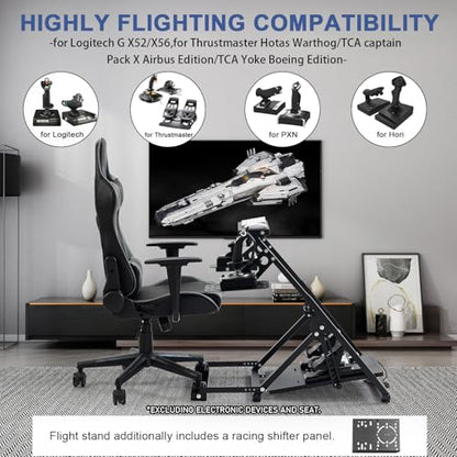 Anman Foldable Flight Simulation Cockpit 3.0 with Fixed Slot Fit for Logitech/Thrustmaster/Hotas Warthog/Fanatec,Electronics Adjustable Fight Sim Mount Pedals, Steering Wheel Not Included