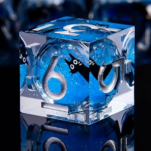 Cat Liquid Core DND Dice Set - 7 Pcs Sharp Edge Resin Polyhedralsuitable for Dungeons and Dragons Roleplaying Games （Blue） - color: Liquid-cat-blue