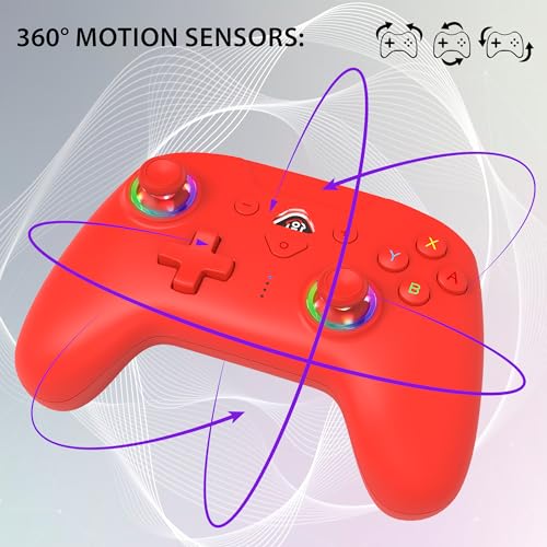 SUBSONIC - Switch and Switch 2 Wireless Controller - LED Pro controller Red | Pro Controller Gamepad for Nintendo Switch 2 and Nintendo Switch, Ergonomic, Programmable LED, Vibration Function, Gyroscope - color: Red