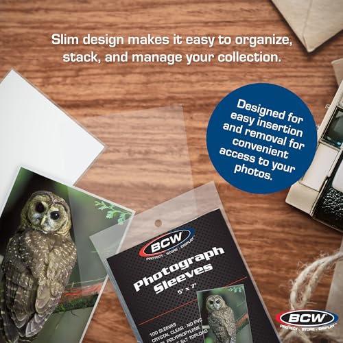 BCW 5x7 Photo Sleeves – 100 ct | Acid Free, No PVC | Soft Clear Plastic Photo Sleeves | Archival Quality | Fits 5x7 Photos & BCW 5x7 Toploaders - size: 100-PACK