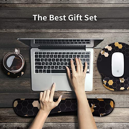 iCasso Desk Mat, Gaming Mouse Pad Wrist Support Set,4in1 XXL Large Mousepad + Keyboard Wrist Rest+Mouse Wrist Rest+Coaster Set with Ergonomic Design for Home Office Table Computer-Honeycomb - color: Honeycomb