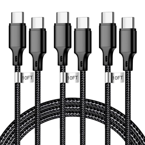 USB C to USB C Charger Cable, 3Pack 10FT Type C Fast Charging Cord Compatible for iPhone 15/16/17/Pro/Max/Plus, iPad Pro Air Ps5 Controller Samsung Galaxy - Black - color: Black, style: 3P C2C 10FT