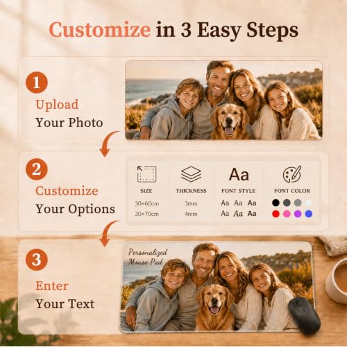 Custom Mouse Pad Custom Desk Mat Personalized Mouse Pad | Multiple Size Options Personalized Photo Text Logo Large Mouse Pad Non-Slip Easy-Clean Keyboard Mat For Office Computer Desk