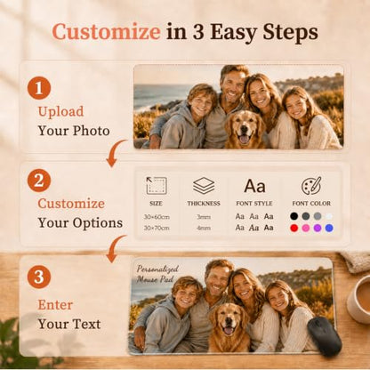 Custom Mouse Pad Custom Desk Mat Personalized Mouse Pad | Multiple Size Options Personalized Photo Text Logo Large Mouse Pad Non-Slip Easy-Clean Keyboard Mat For Office Computer Desk