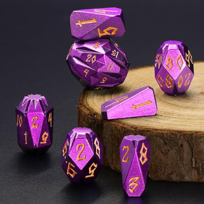 FONVGOGO Dungeons and Dragon Dice Set, Metal DND Dice with Cardboard Box Stonehenge Theme RPG Dice for Role Playing Games Gifts (Purple Orange) - color: S Purple Orange