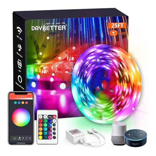 DAYBETTER Smart WiFi Led Lights, Phone App Controlled, Compatible with Alexa and Google Assistant, Timer Schedule, RGB Strip Color Changing Décor for Bedroom Party Kitchen, 25ft - size: 25FT