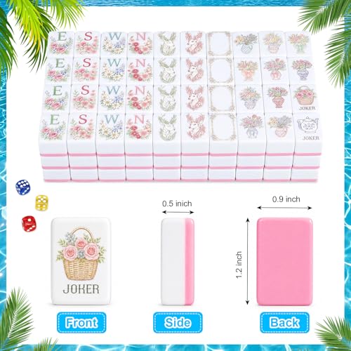 Thenshop 2-in-1 Floating Mahjong Set, 30x30 Inch Large Game Table for Pool & 160 Classic Art Mahjong Tiles with Storage Bag and 6 Dice, Hot Tub Float Board for Card Games Adults Summer Party Supplies