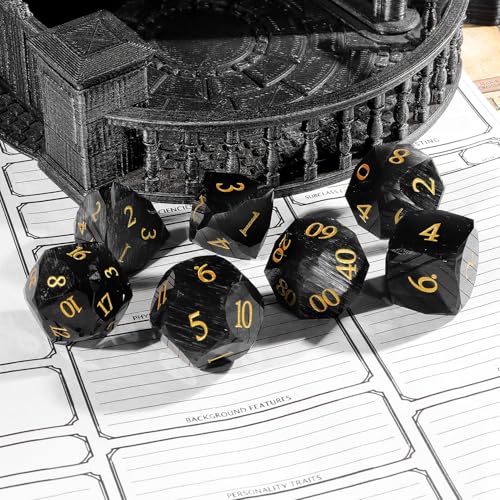 Black Cat's Eye Dice Set, 7-Piece Handcrafted Polyhedral Dice with Gold Engraving, Ideal for D&D, RPG, MTG & Tabletop Games, Gift Box Included (Cat's Eye - Black) - color: Cat's Eye - Black