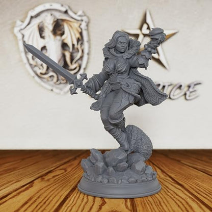 Unpainted Fantasy Minis for TTRPG - 32mm Scale Spellcaster Heroine Minis Figurine for Dungeon Masters & Miniature Game, RPG Accessory Figure - 6cm Halfling Caster (AS521)