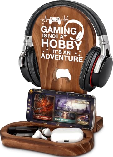 Christmas Birthday Gamer Gifts for Teenage Boys Men, Gaming Headphone Stand | Gaming Room Desk Decor Wooden Headset Holder, Son Boyfriend Husband Game Lover Gifts -Gaming is an Adventure - style: Gaming is an Adventure