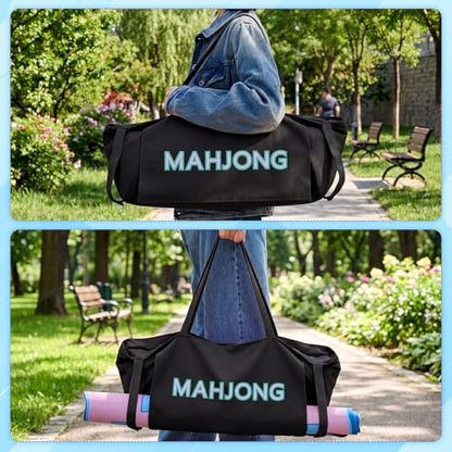 Abbylike 28x9 Inches Mahjong Bag for Rolled Mat Tiles Racks Pushers Accessories Empty Mahjong Tote Bag with Zipper Closure Outer Pockets Lining Large Capacity(Black,Canvas) - color: Black