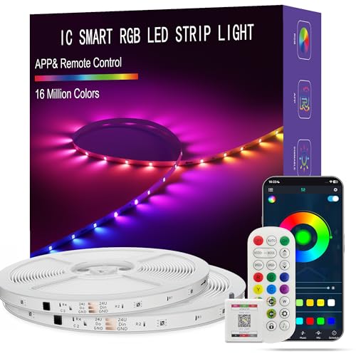 Led Lights for Bedroom 200FT Smart IC+RGB Strip Lights | Music Sync Color Changing, 24Key Remote+App Control Light Strip for BedHead,Underbed,Ceiling,Background Wall(2x100FT) - size: 200FT