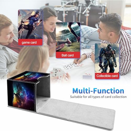 Card Deck Box for Trading Cards,MTG Commander Deck Box Fits 100+ Single Sleeved Cards,Leather Magnetic Card Storage Box for YuGiOh TCG CCG Cards,Galaxy Tree - color: Galaxy Tree