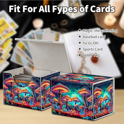 Stylish MTG Deck Box for 110+ Cards, Magnetic Commander Deck Case with Bonus Game Card Pouch, Durable Storage for TCG and Sleeved Magic Cards, Mushrooms - color: Mushrooms