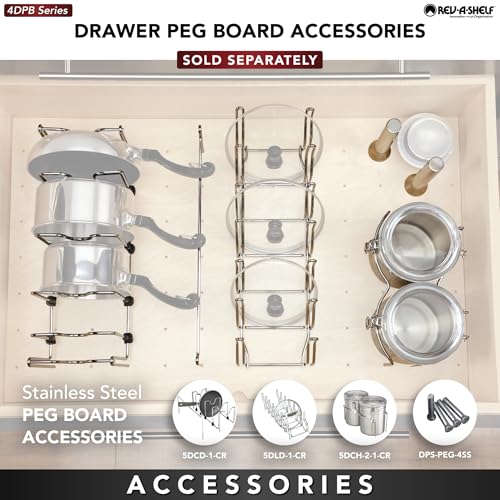 Rev-A-Shelf Trimmable Pegboard Drawer Divider Organizer, Trim to Custom Fit Wooden Kitchen Cabinet Storage Utensil, Pots & Dish Rack, 24" x 21", 4DPS-2421 - size: 24" W x 21" D
