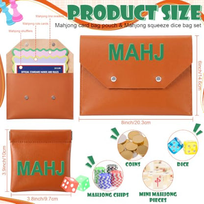 2 Pcs Leather Mahjong Card Bag Clutch Pouch Holder with PU Squeeze Dice Bag Mahjong Accessories Protector Cover Case for MAHJ Lover Playing Game Night(Brown) - color: Brown