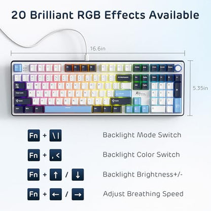 RK ROYAL KLUDGE X104 Wired Full Size Mechanical Gaming Keyboard, Metal Knob | Creamy Keyboard with Number Pad,104 Keys RGB Computer Keyboard Hot Swappable Linear Switch, Online Software for Wins/Mac - color: Star Blue, size: Silent Linear Switch