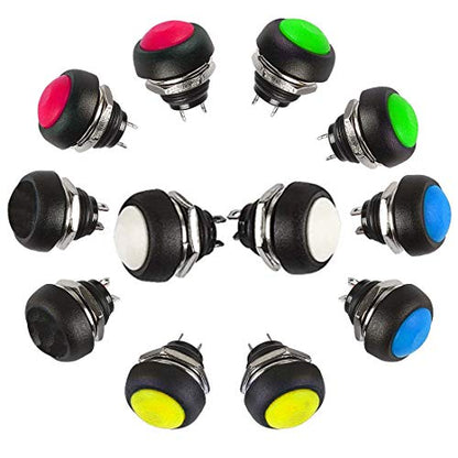 Gebildet 12pcs 12mm Waterproof Momentary Push Button SPST ON/Off 3A/3V-5V-9V-12V-24V-230VAC, Lockless Mini Round Button for Car Trumpet, PC, Table Lamp, Home Doorbell - style: E318