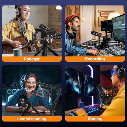 COMICA EJoy D10(A) USB/XLR Dynamic Gaming Mic with Boom Arm, Noise Cancel | Cardioid Dynamic Capsule, 48khz/24bit, 4-Level Gain & Real-Time Monitor, Streaming Microphone for Gamers Pc/Laptop/Ps5 - color: Black