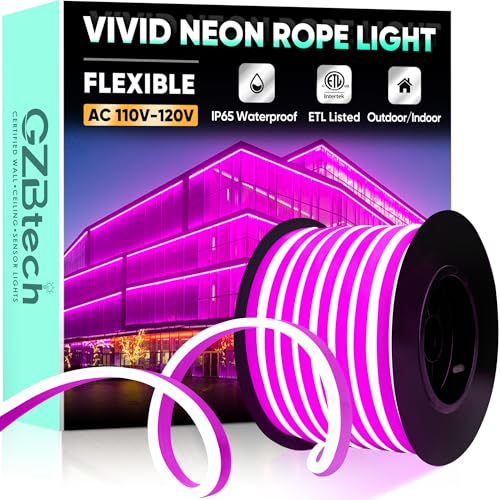 GZBtech Flexible LED Neon Rope Lights 66FT,AC 110-120V Waterproof Strip Light, 120 LEDs/M Cuttable Connectable Neon Lighting for Indoor Outdoor Home Decor/Commercial Building Use-Pink 20M - color: Pink, size: 66FT