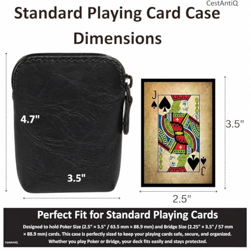 Premium Full-Grain Leather Playing Card Case, Zippered Card Deck Holder for Poker & Bridge Cards, Travel Card Organizer, Secure Multi-Purpose Wallet, Leather Storage Pouch, (Black) - color: Black