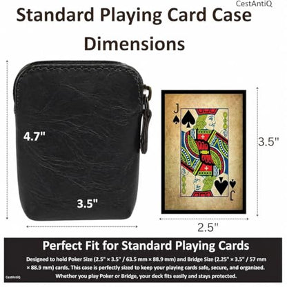 Premium Full-Grain Leather Playing Card Case, Zippered Card Deck Holder for Poker & Bridge Cards, Travel Card Organizer, Secure Multi-Purpose Wallet, Leather Storage Pouch, (Black) - color: Black