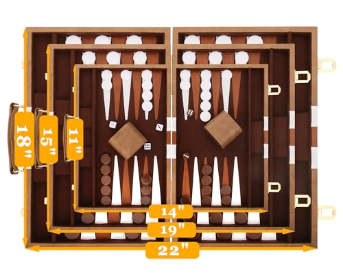 Backgammon Set - Classic Board Game with Premium Leather Case - Portable Travel Strategy Backgammon Game Set for Adults, Kids (15inch, Khaki) - color: Khaki, style: 15inch