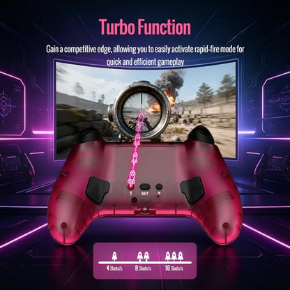 BETMI Wireless Controller for PS-5, Pro/Slim/PC (Black/Hot Pink/Clear) | Hall Effect Joystick & Trigger/Macro/Turbo/RGB Light/3.5mm TRRS Audio Jack/Speaker/Mic/Mute Button/6-Axis Gyro/Dual Vibration
