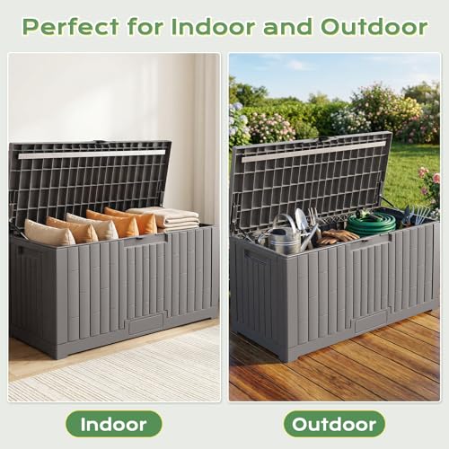 Jocoevol Deck Box 100 Gal, UV Resistant & Waterproof Outdoor Storage Box with Lock, Easy Assemble Storage Bins Container for Pool Patio Garden - size: 100Gal