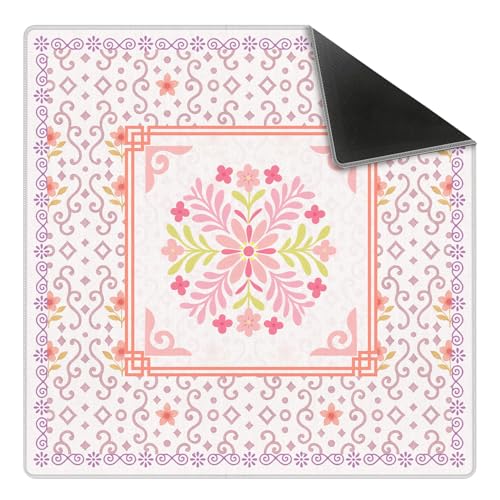 Pink Chinoiserie Floral Mahjong Mat 31.5 x 31.5 in,Abstract Art Chinese Flower Non-Slip Noise Reduction Gaming Mat for Table American Mahjong Poker Board Games Card Games Dominoes - color: Pink Abstract Floral Pattern Mahjong Mat