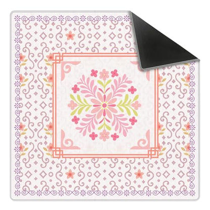 Pink Chinoiserie Floral Mahjong Mat 31.5 x 31.5 in,Abstract Art Chinese Flower Non-Slip Noise Reduction Gaming Mat for Table American Mahjong Poker Board Games Card Games Dominoes - color: Pink Abstract Floral Pattern Mahjong Mat