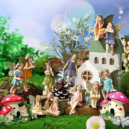 Fumete 13 Pcs Garden Accessories Miniatures Fairies Figurine Mushroom House Mini Garden Figurine Accessories for Outdoor Yard Home Decoration