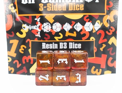 Custom Made Resin d3 (3-Sided Dice) - Set of 6 | Sir GameAlot | Glitter 6-Sided dice Numbered 1 to 3 | Use for Dungeons and Dragons DND, Warhammer and Other Games that Need a Three Sided roll - style: D3 Set of 6