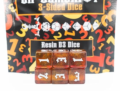 Custom Made Resin d3 (3-Sided Dice) - Set of 6 | Sir GameAlot | Glitter 6-Sided dice Numbered 1 to 3 | Use for Dungeons and Dragons DND, Warhammer and Other Games that Need a Three Sided roll - style: D3 Set of 6