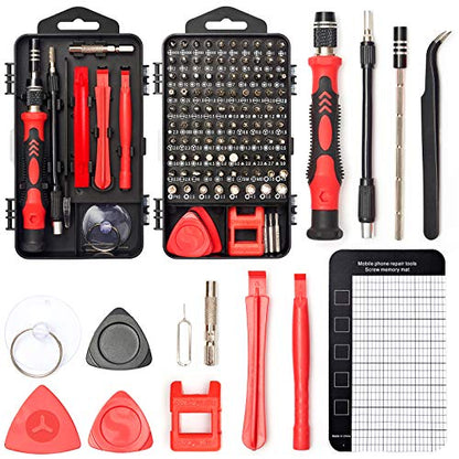 122 in 1 Precision Screwdriver Set With CR-V Steel Bits(Red) | Magnetic Repair Tool Kit with Case for Repair Computer, Phone, PC, Cellphone, Laptop, Game Console, Watch, Glasses etc - color: Red