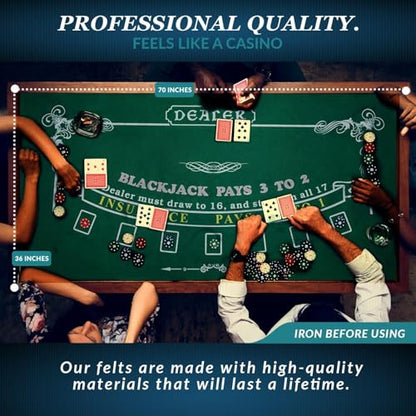Poker Mat 36 x 72 inches with Storage Case, Double-Sided Blackjack Table Mat and Texas Hold'em, Casino Poker Felt Cover, Tabletop for Playing Cards and Home Game Nights