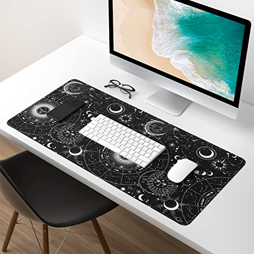 Extended Gaming Mouse Pad, XXL Large Desk Pad 30 x 14 Inch, Big Computer Keyboard Mousepad, Waterproof Mouse Mat with Stitched Edges and Non-Slip Base for Women Office Gaming, Sun Moon - color: Sun Moon